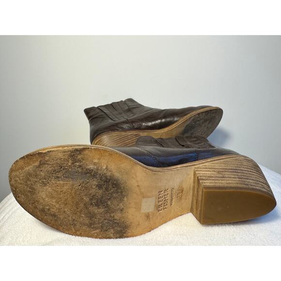 Eileen Fisher Oxblood Brown Leather Booties Ankle Boots 10 - Picture 8 of 8